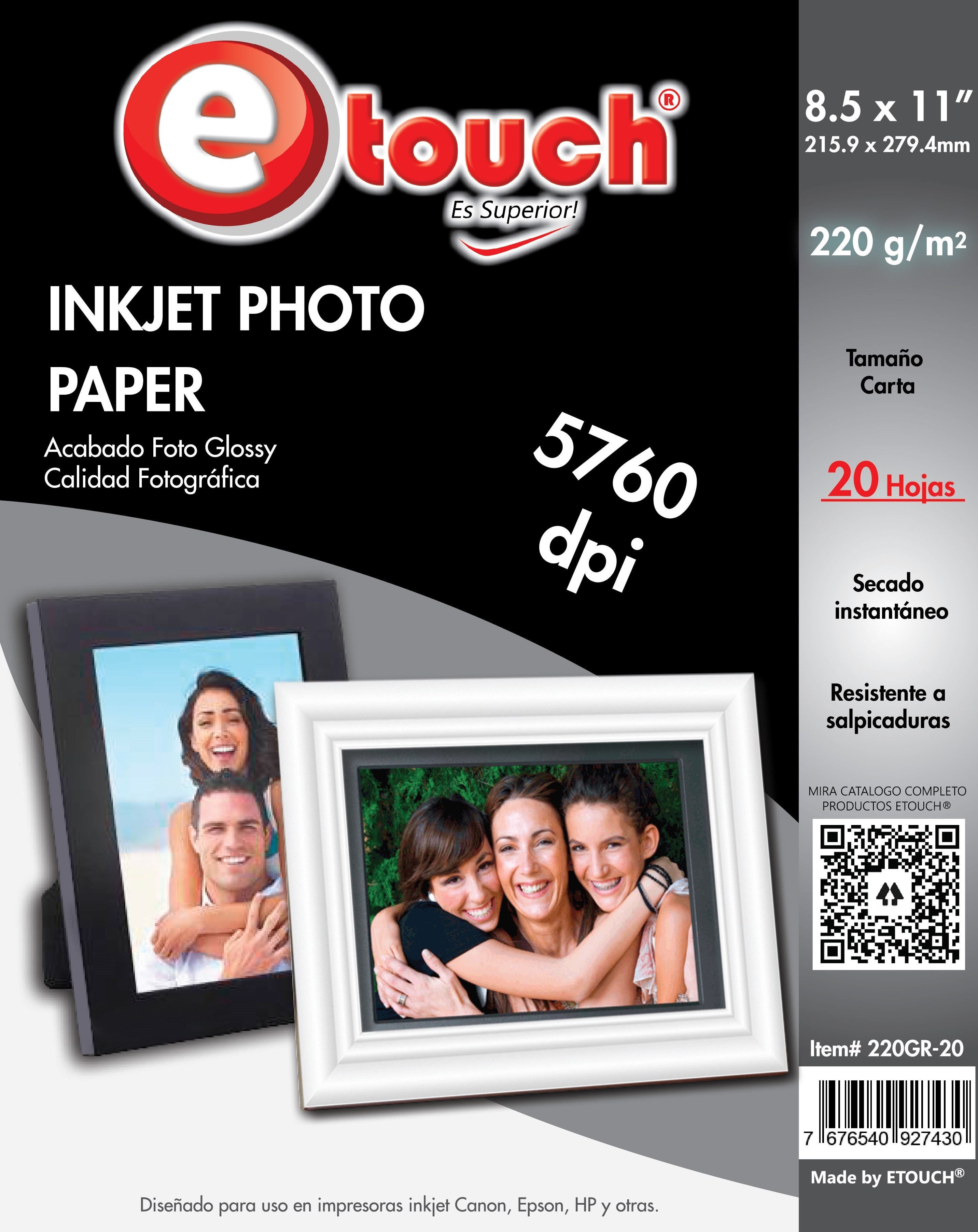 Reparación de PAPEL FOTO CARTA 220GRS 20 HOJAS ETOUCH PAPER GLOSSY
